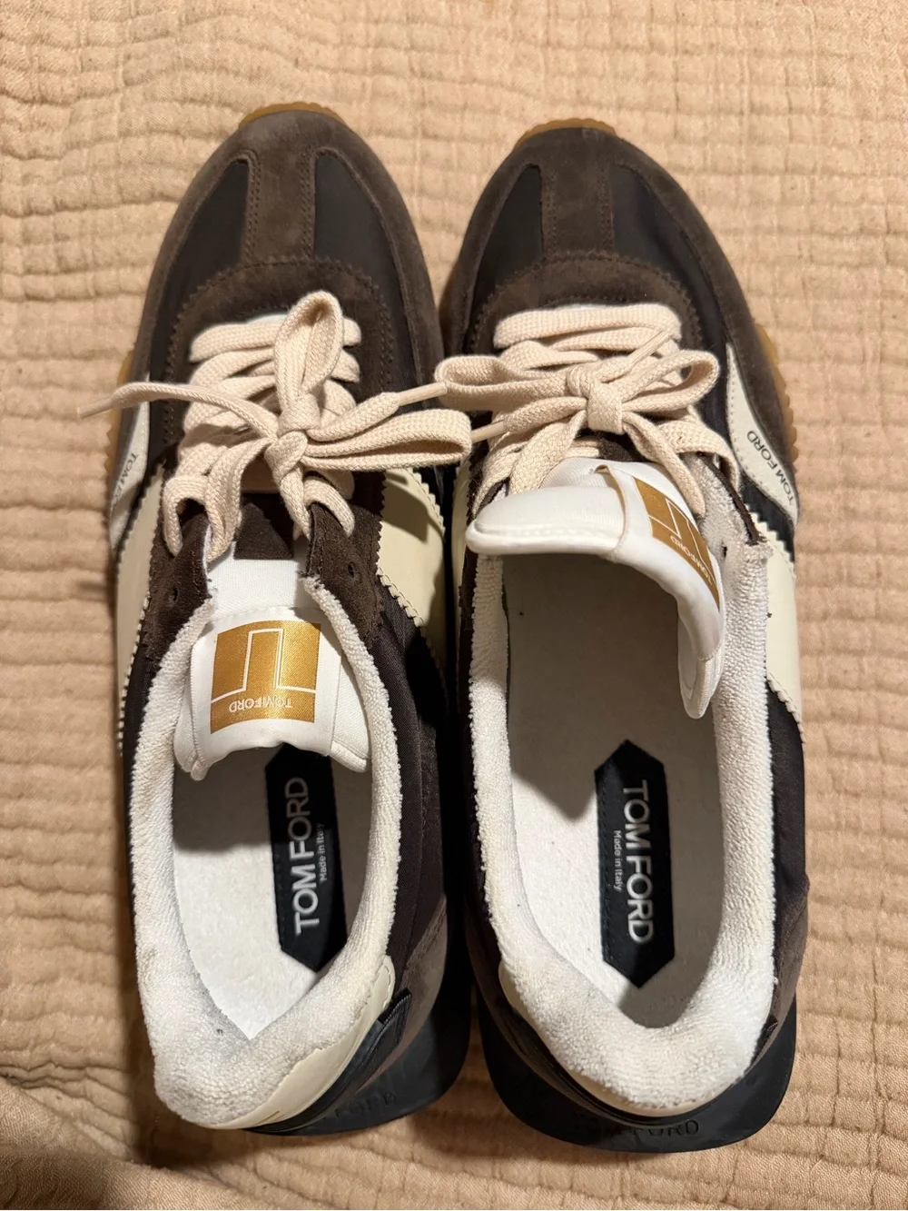 Tom Ford Brown Suede & Cream Leather-Trim Men’s Sneakers